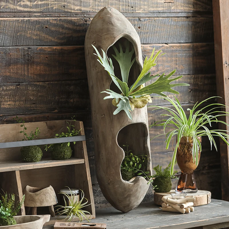

Double-Mouth Willow Flower Pot, Rustic Wabi-Sabi Planter, Courtyard Wooden Flower Trough, Guesthouse Entry Display
