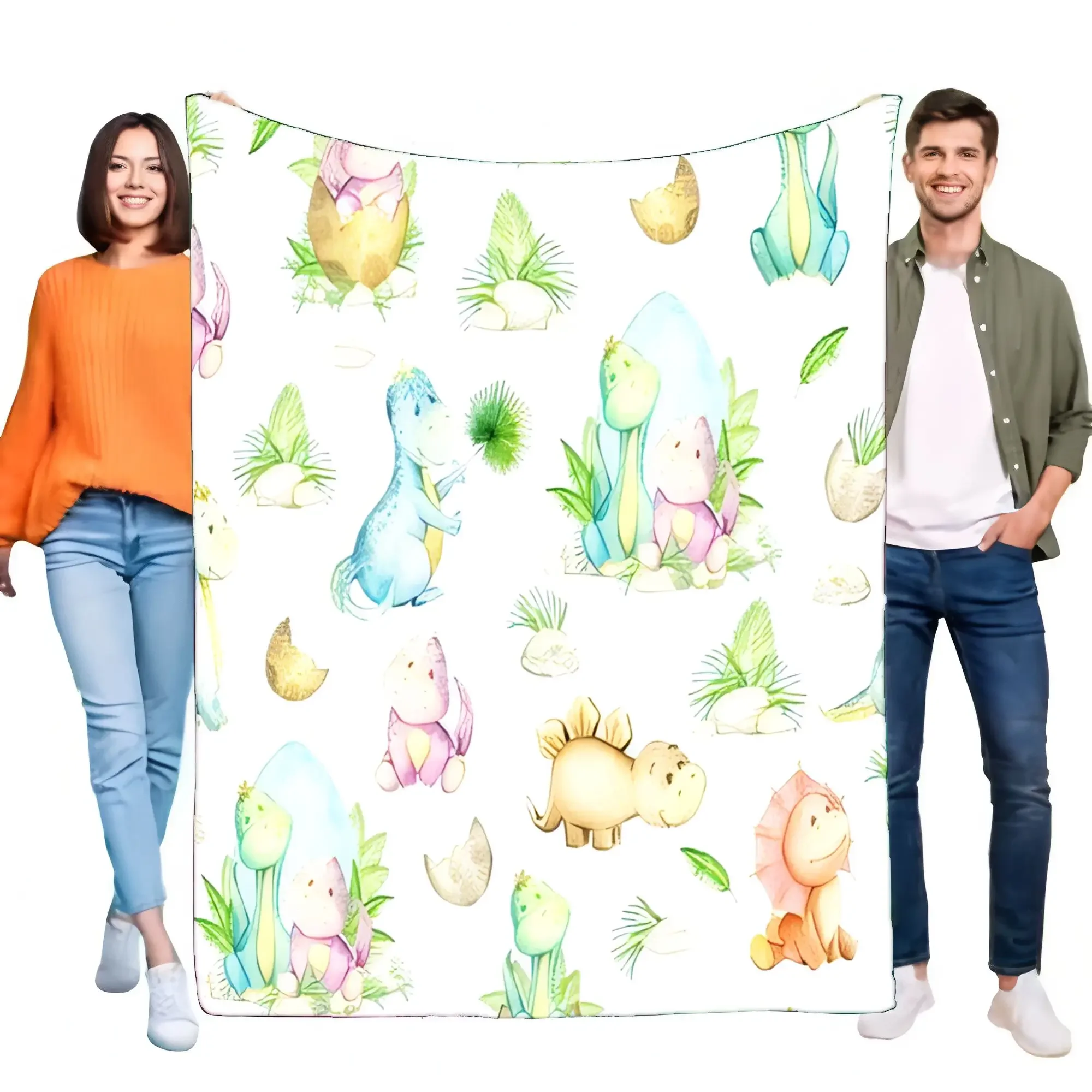 Manta de acuarela de dinosaurio caprichoso, manta suave y acogedora para sala de juegos de niños, manta bonita con dinosaurios