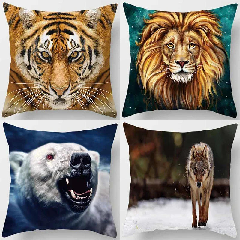 45X45CM Animal Series Tiger Pillow Gift Home Office Decoration Pillow Bedroom Sofa Car Cushion CoverPillow Case