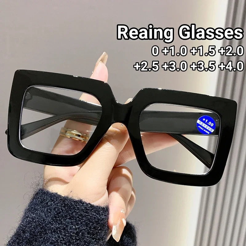 

Large Square Frame Anti-Blue Light Reading Glasses Retro Luxury Brand Designer Black Eyeglasses Computer Transparent Eyewear