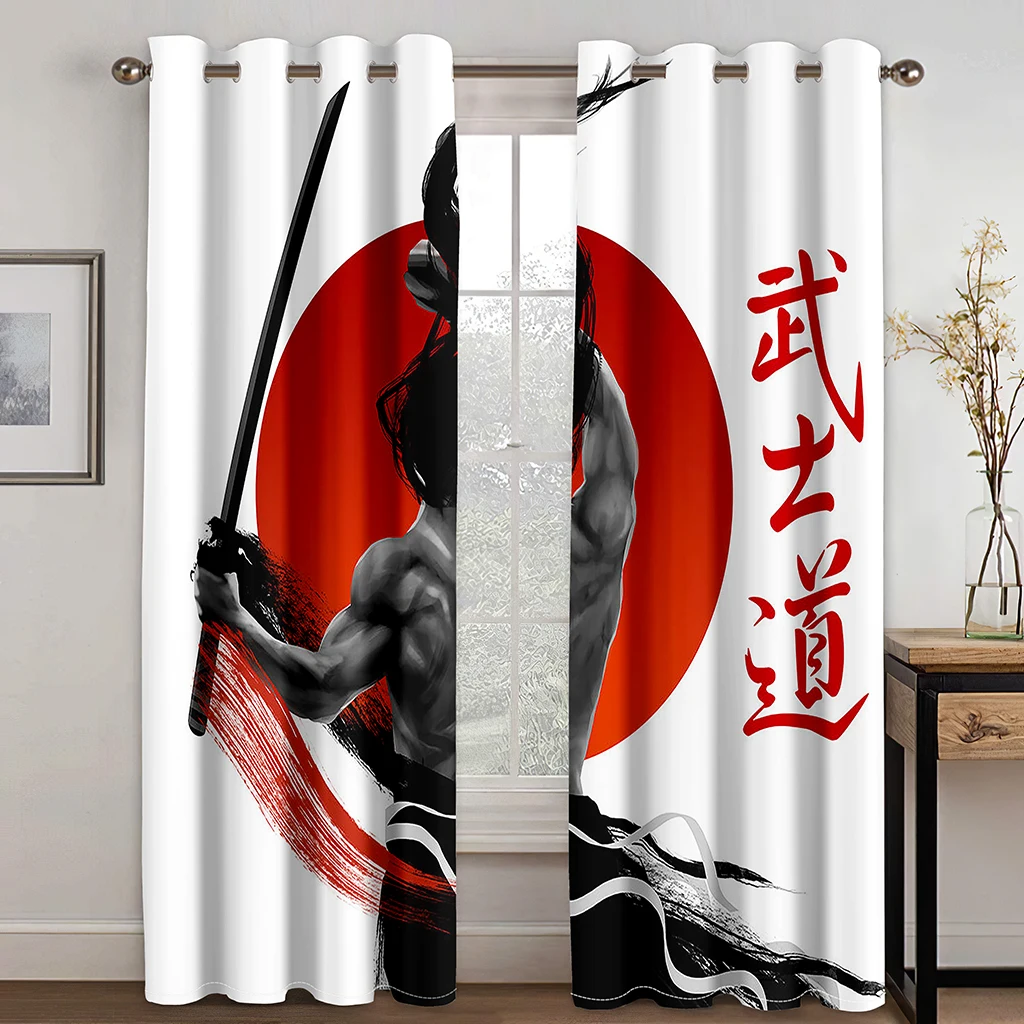 Japaness Anime Bushido Cartoon Window Curtains Blinds For Living Room Kid's Bedroom Bathroom Kicthen Office Door Home Decor2Pcs