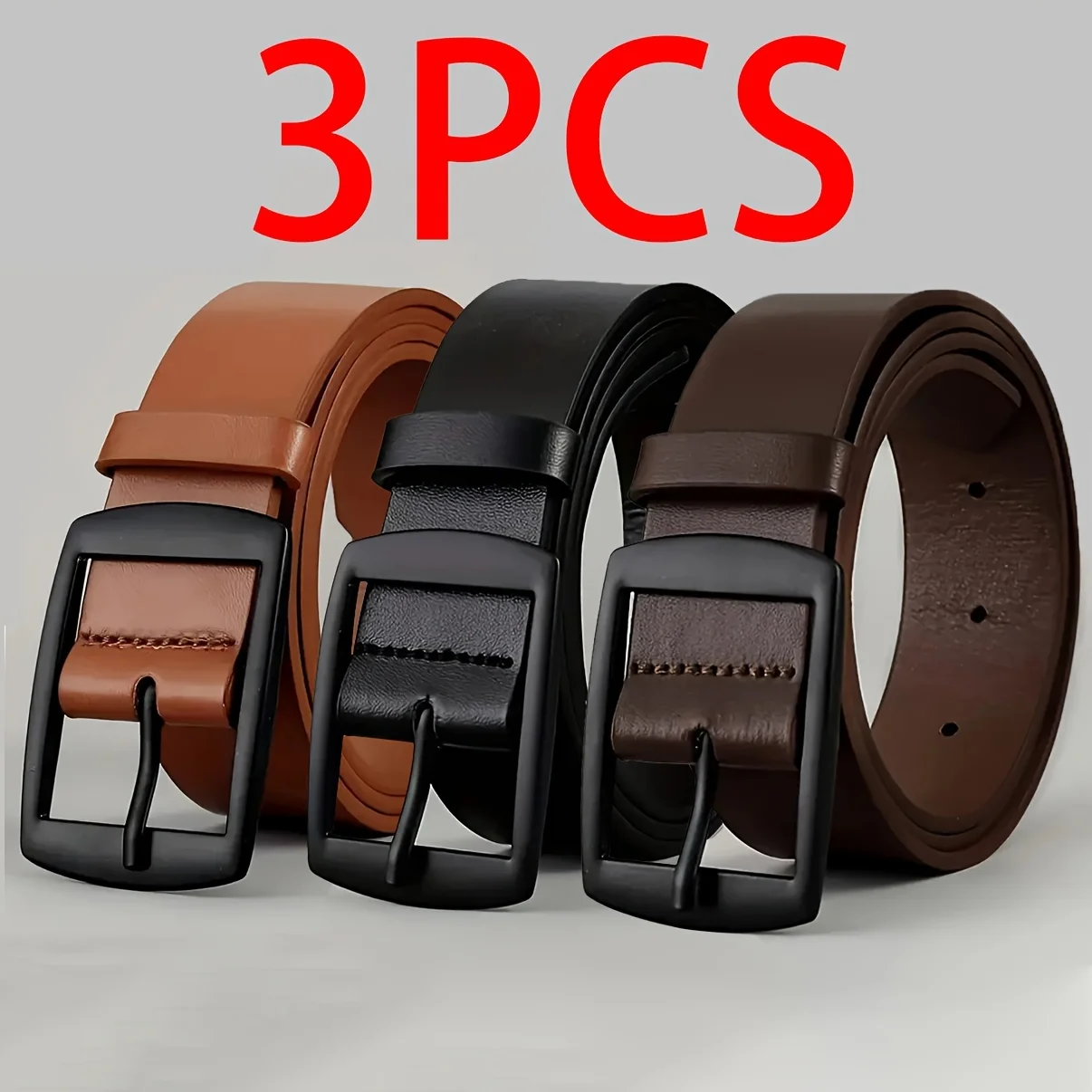 3pc Luxury Belt for Men PU Leather Belt Metal Pin Buckle High Quality Famous Brand Designer Waist Strap Belt For Jeans Plus Size