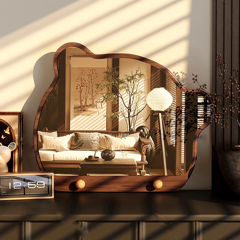 

Makeup Wooden Mirror Cute Funky Asymmetrical Aesthetic Cosmetics Dressing Table Mirror Dressing Bedroom Espelhos Home Products