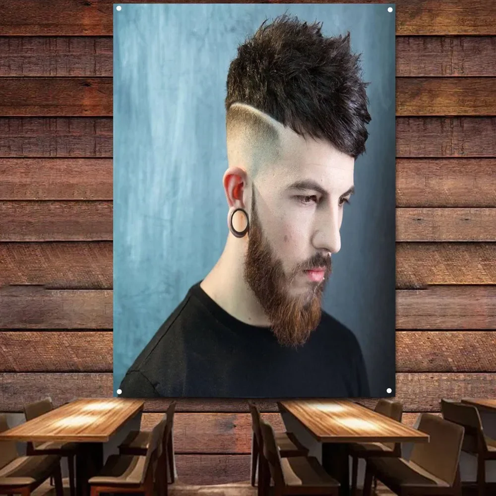 Nice Side Swept Spiky Hairs Banner Wall Hanging Flag Hairstyling Posters Digital Printing Barber Shop Wall Art Decor Tapestry 1