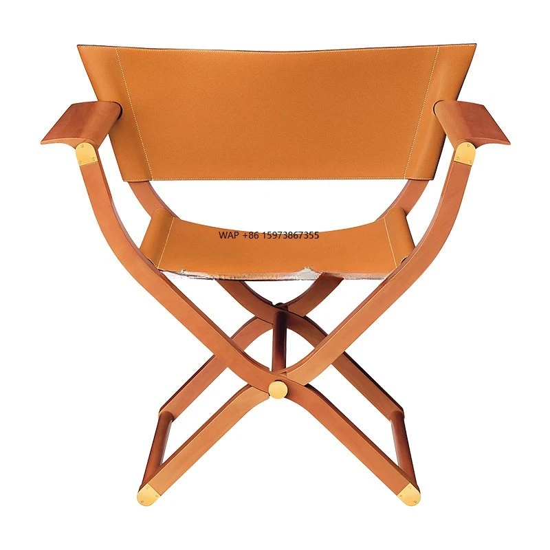 

Customizable Leather Portable Foldable Outdoor Chair Camping Wood Chair Italian Luxury Chair