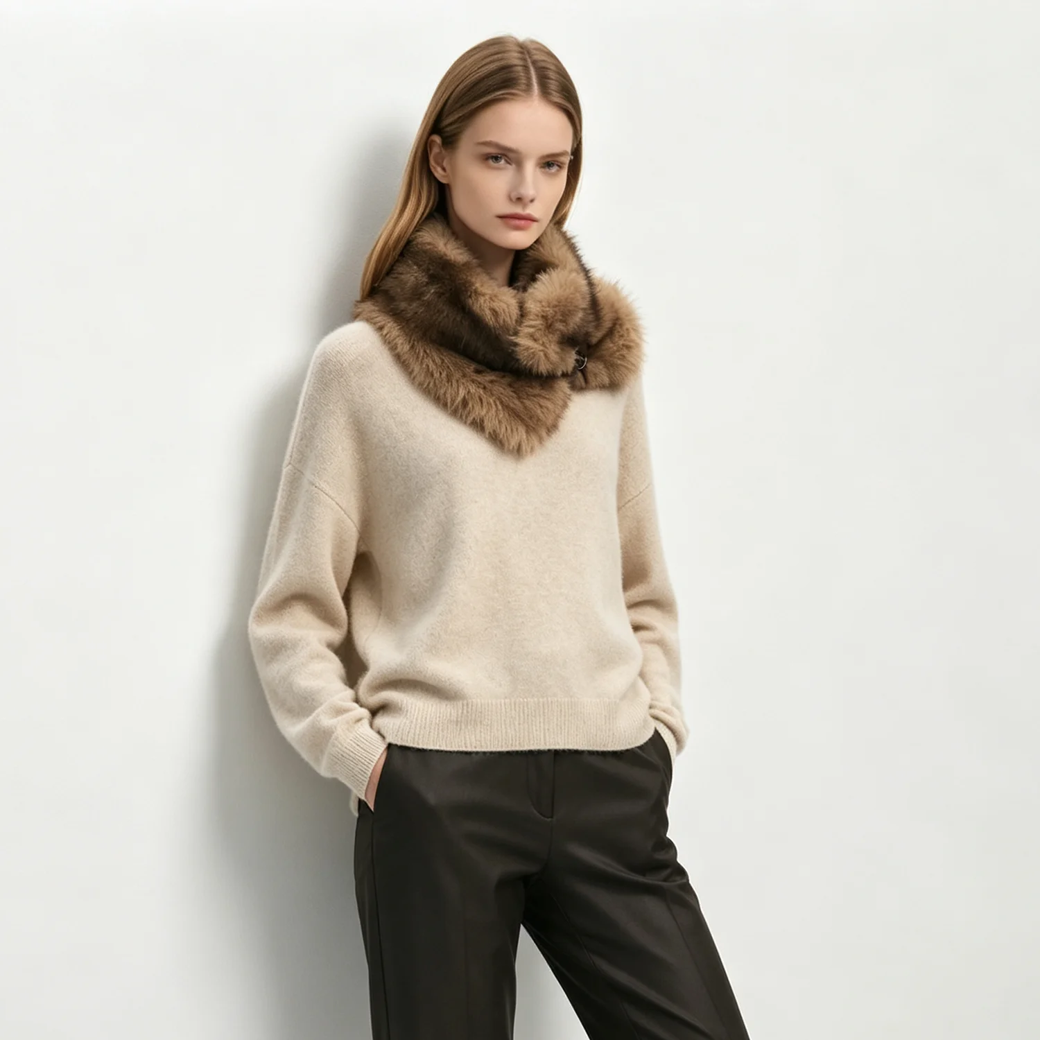 PUAL  Women 2026 Faux Fur Neck Scarf Winter Warm Fluffy Snood Collar Buckle Design Soft Fashion Neck Warmer for Daily Wear