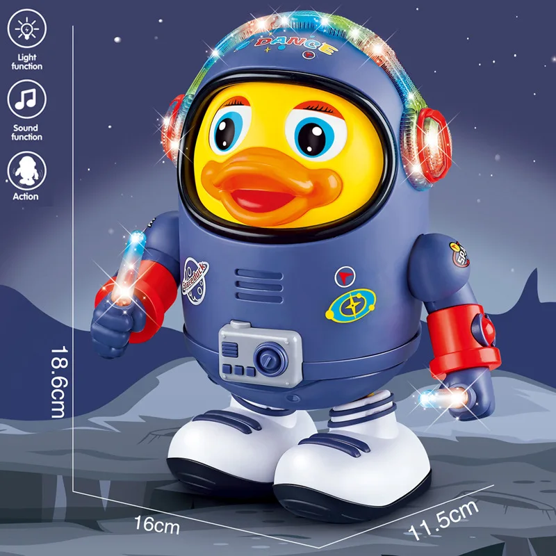 ของเล่นเป็ดน้อยน่ารักเต้นได้ ดนตรีหลากสีสัน ไฟกระพริบ เต้นอัตโนมัติ ของเล่นเท่และมีสไตล์ ของขวัญสำหรับเด็ก (ไม่รวม