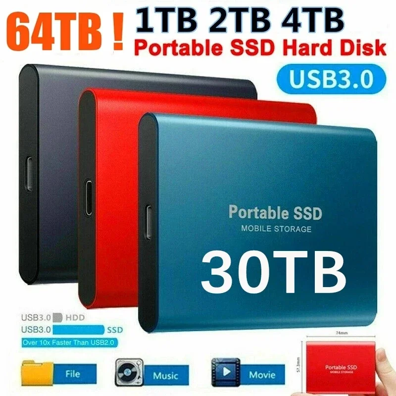 Portable 128TB 64TB SSD External Moblie Hard Drive High Speed 16TB 8TB Hard Disk for Desktop Mobile Laptop Comp