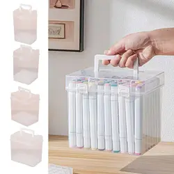 Portable Plastic Marker Pen Organizer Transparent Multi-slot Desk Pen Holder Handheld Waterproof Marker Storage Box Students