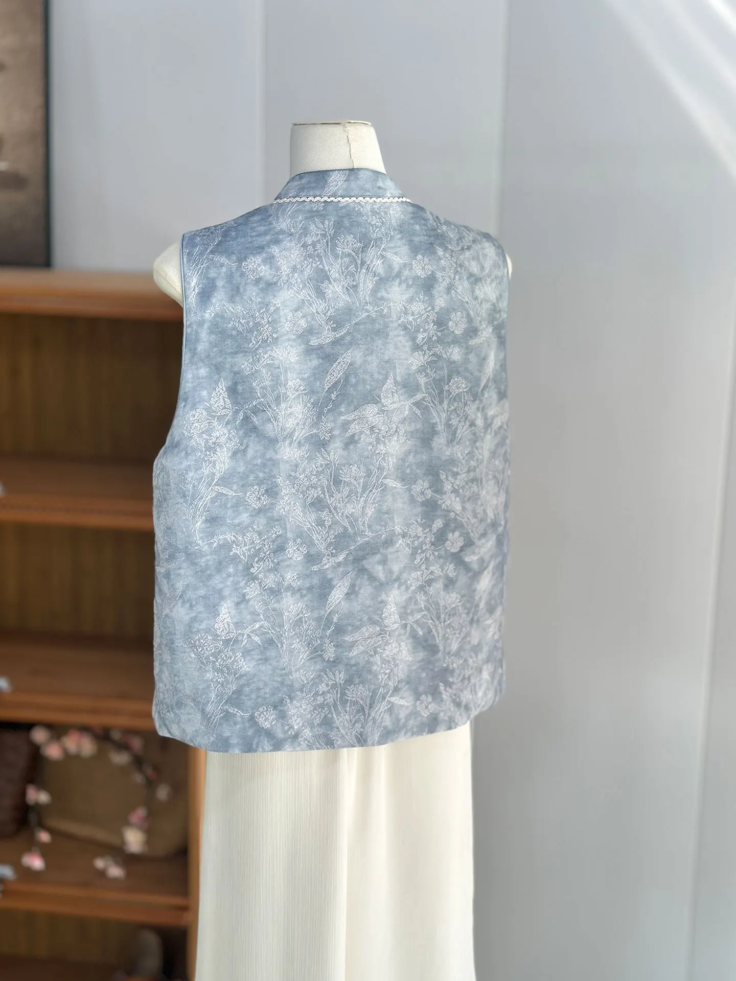 Niebieska Młoda Wyszczuplająca Kamizelka Odzież Wierzchnia Warstwowa Wiosna Jesień Chiński Retro Narodowy Styl Damska Bluzka Do Pracy Elegancka...