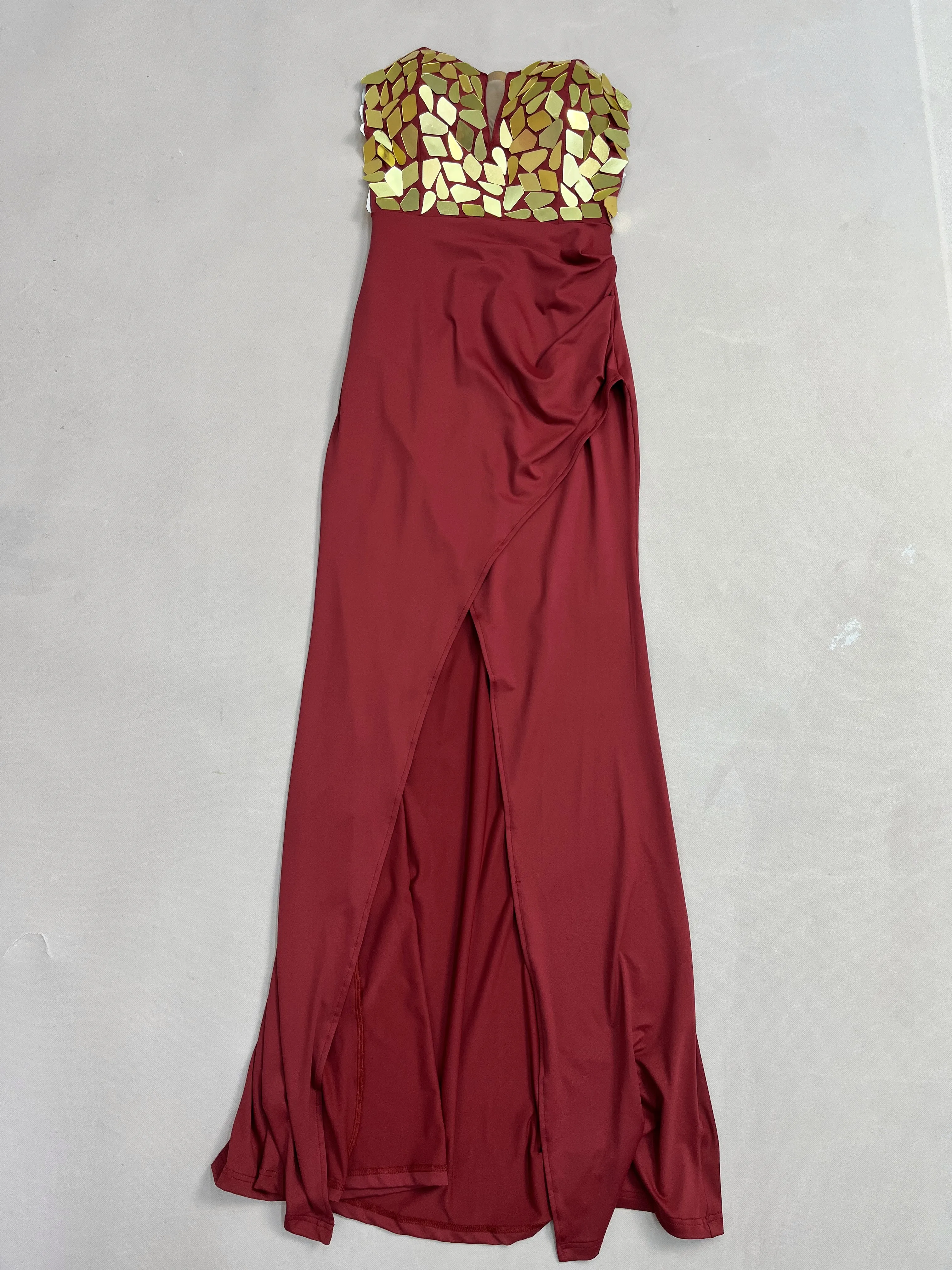 Nouveau haut de gamme brillant or miroirs haute fente Tube robe Cocktail fête de mariage robe de soirée tapis rouge spectacle tenue élégante LIjin