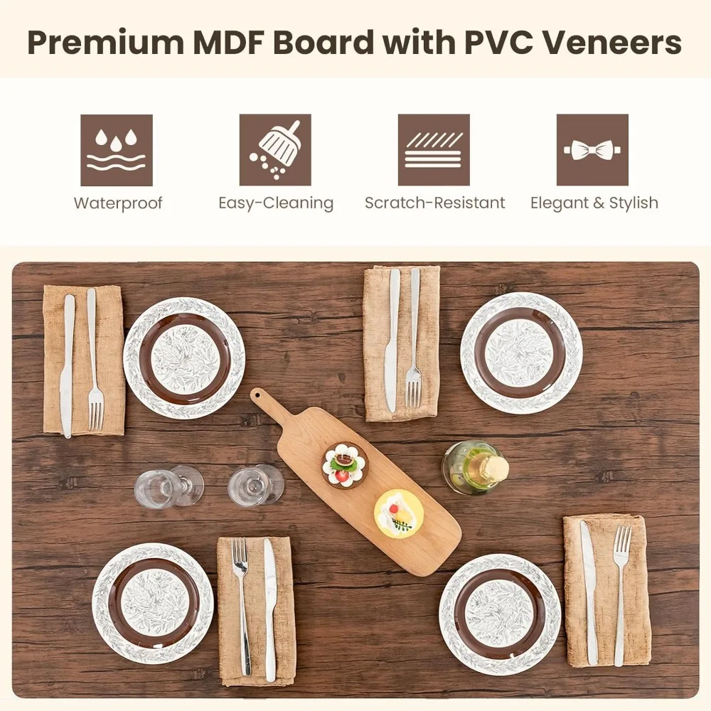 طقم طاولة طعام لـ 4 أشخاص، طقم أثاث المطبخ في منتصف القرن مع طاولة مطبخ، مقعد وكرسيين من الجلد البلاستيكي المنجد، 4-P