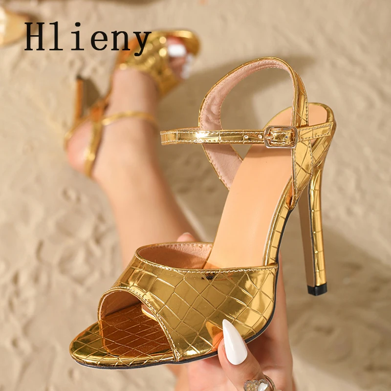 

Hlieny Summer Street Style Buckle Strap Women Sandals Open Toe Gladiator Thin High Heels Stripper Sexy Party Banquet Shoes