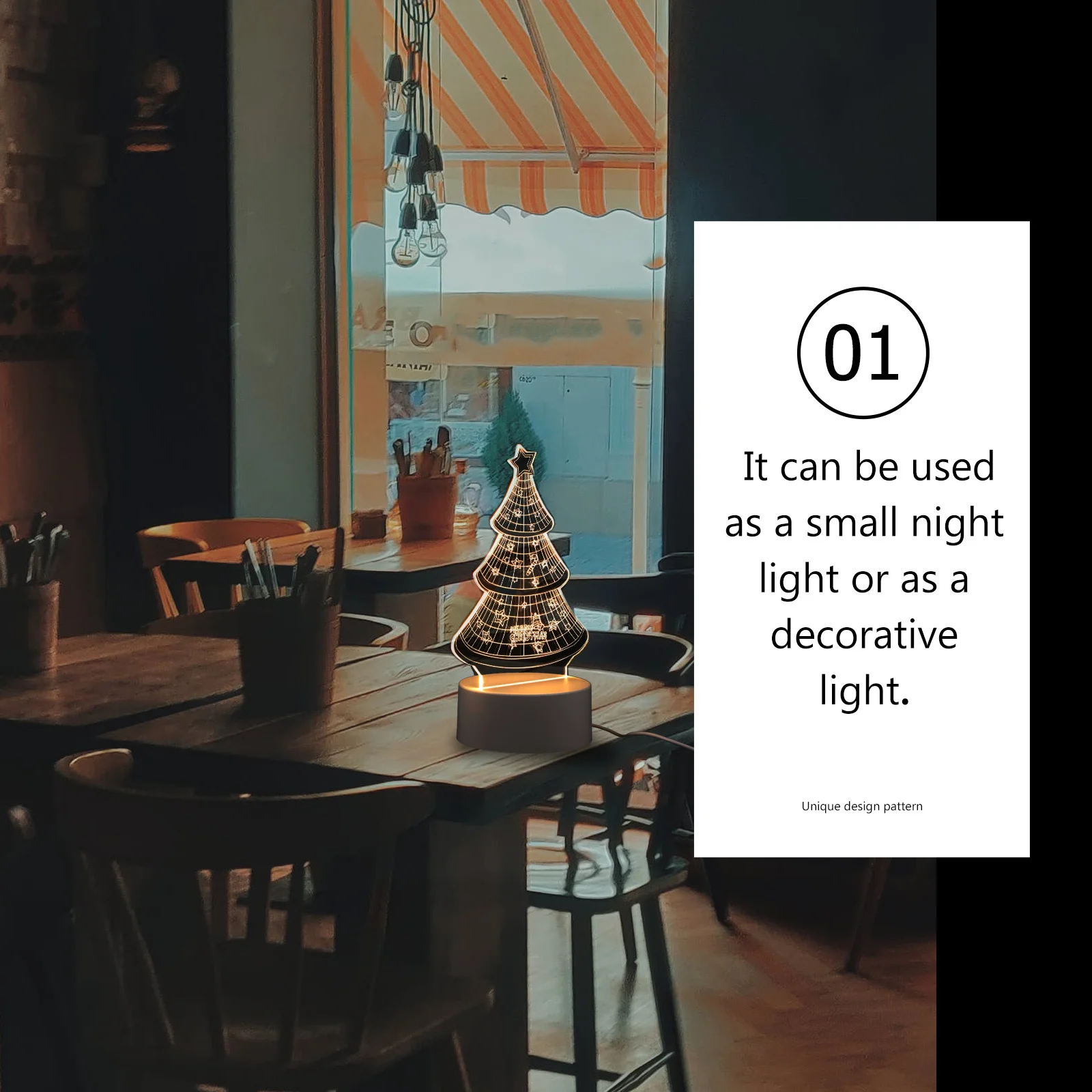 Exquisite 3D Christmas Tree Night Light USB Lamp Dual-Use Decorative Light Practical Design Xmas Gift