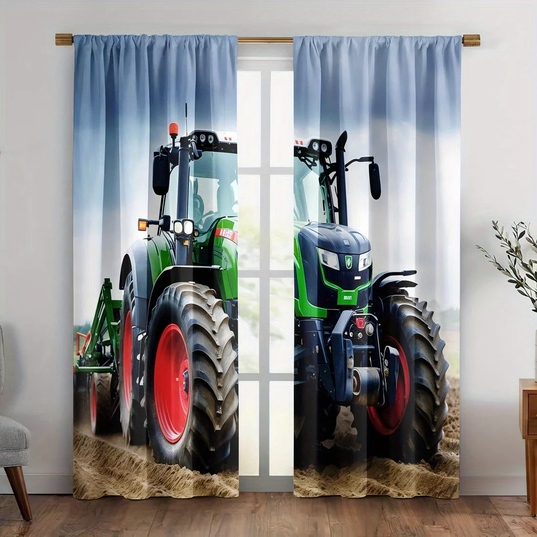 2pcs Tractor Curtains Farm Machinery Vehicle Window Drapes Country Style Home Decor