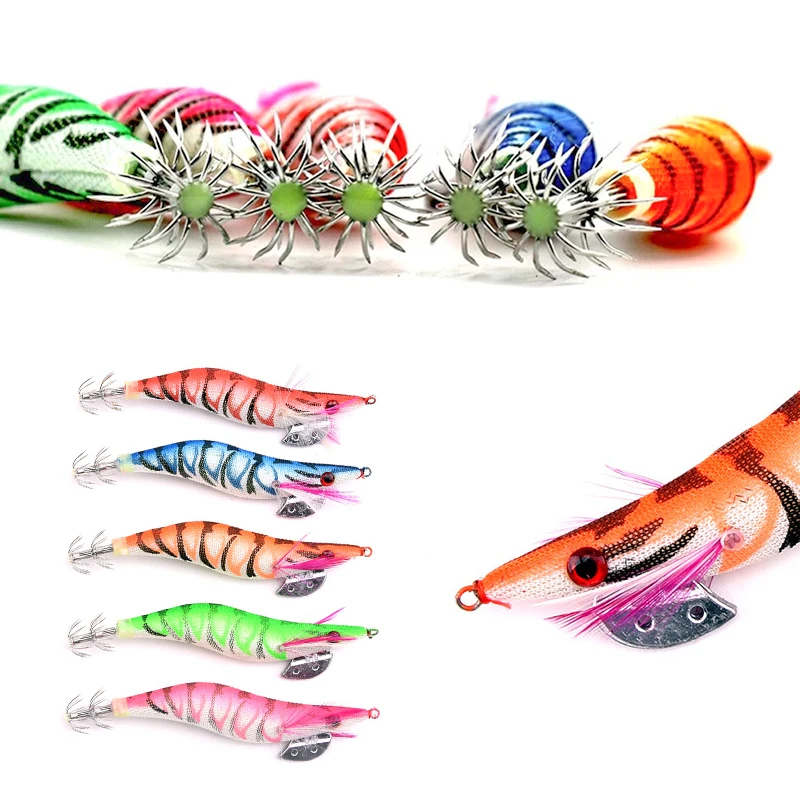 5 Stücke Angeln Locken 8 cm/10 cm/12 cm Leucht Tintenfisch Jig Angeln Holz Garnelen Köder Tintenfisch tintenfisch Jig Köder Köder Angeln Zubehör – Detail 7