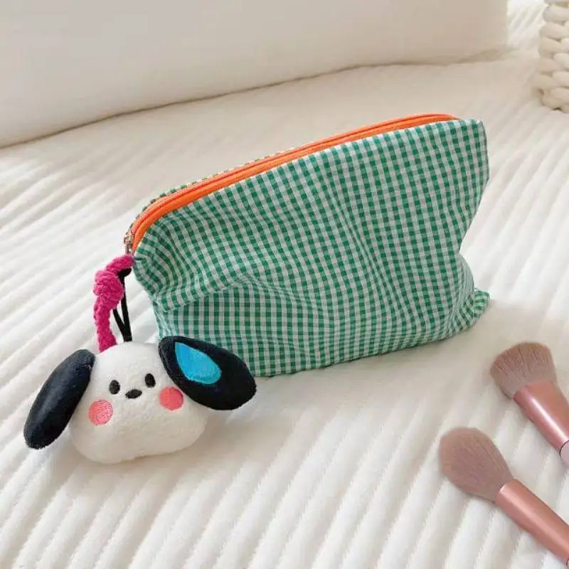 

Women Girls Plaid Makeup Bag Cotton And Linen Cosmetic Bag With Zipper Pouch Simple Portable Large Capacity Pouch Clutch