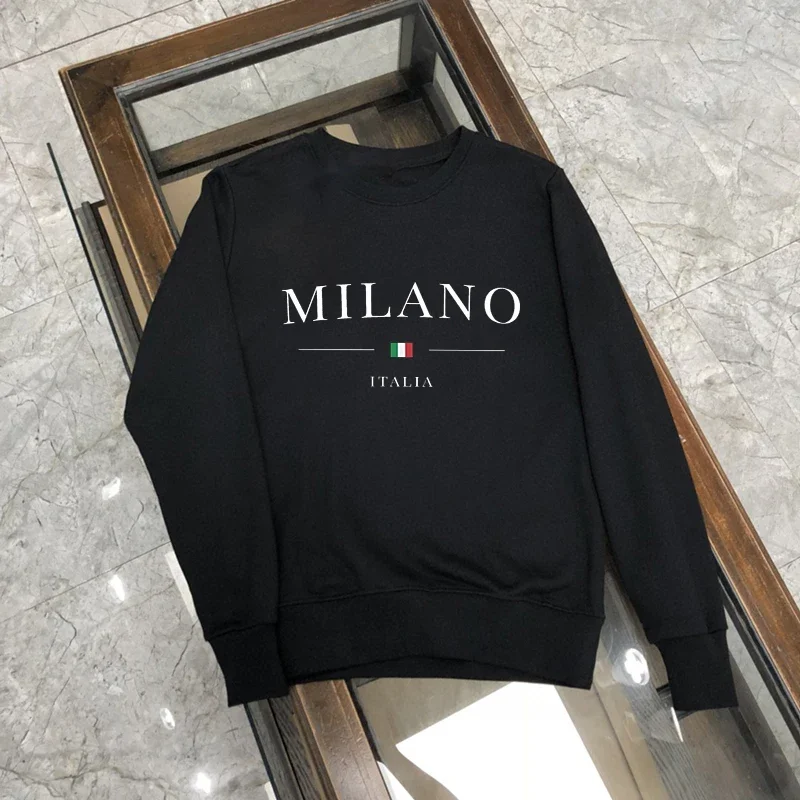 Women Milano Letters Print Pullover Hoodies Fleece Warm Casual Round Neck Sweatshirt Female Designer Loose Hoody Lady Clothing