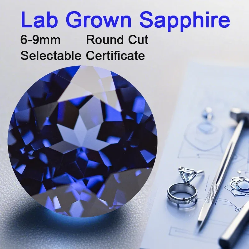 Lab Grown Sapphire Loose Stone Royal Blue Color Round Shape 6-9mm Charms Beads for Jewelry Making Selectable  AGL Certificate