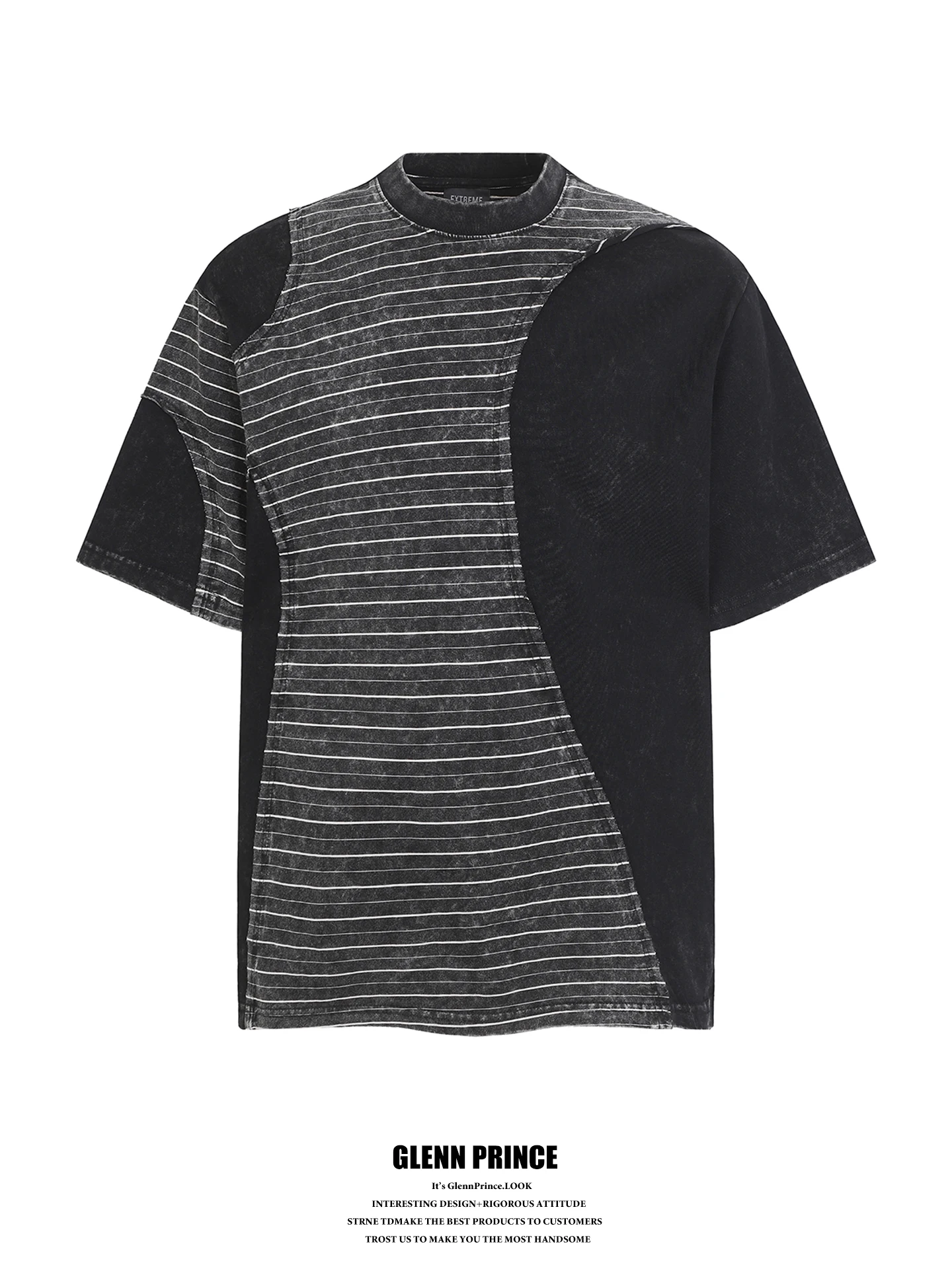 

Vintage American Style Distressed Structure Striped Short Sleeve T-shirt Loose Fit Men's Casual Streetwear Top