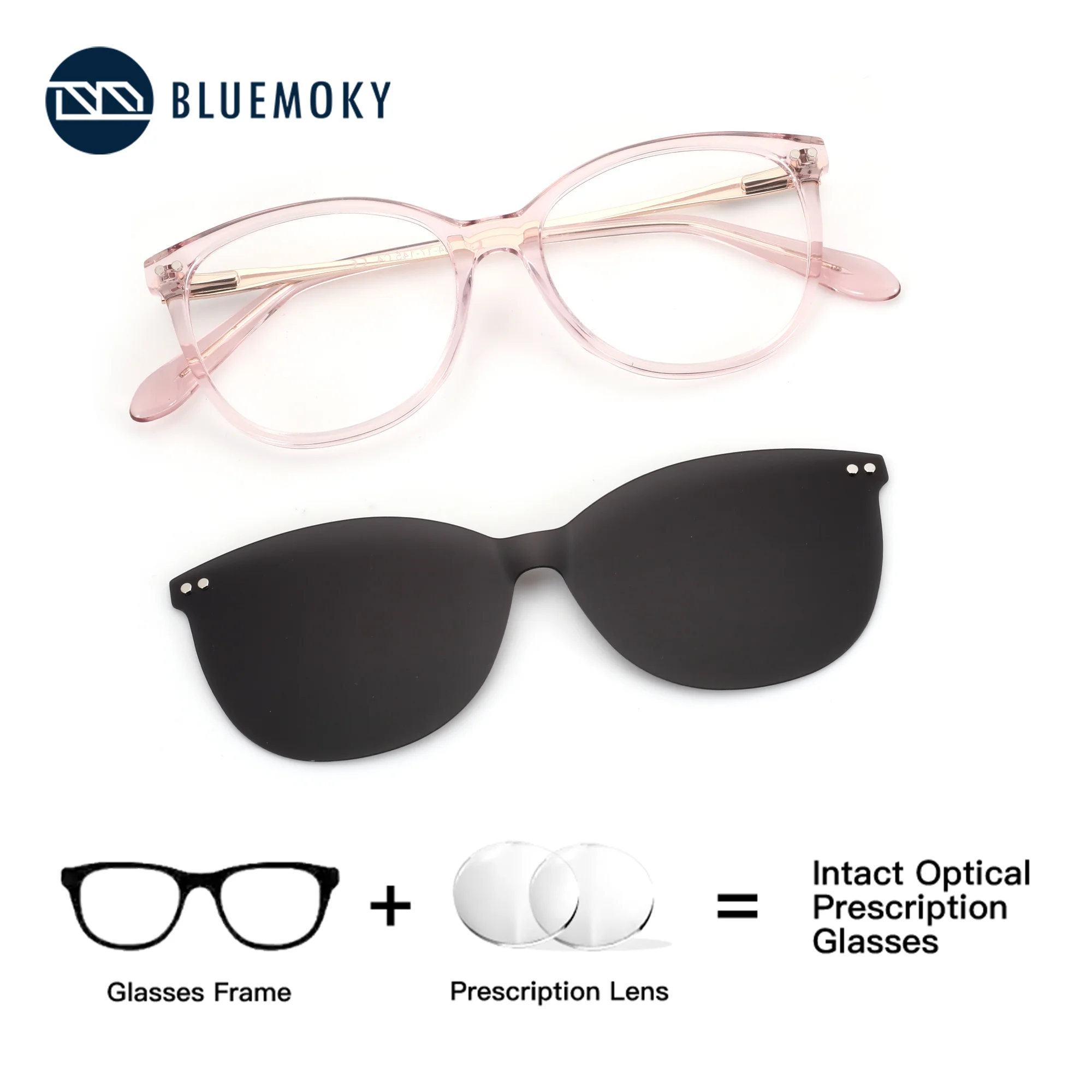 

BLUEMOKY Acetate Butterfly Clip Prescription Glasses Women Square Optical Glasses with Anti Blue Light Progressive Myopia Lenses