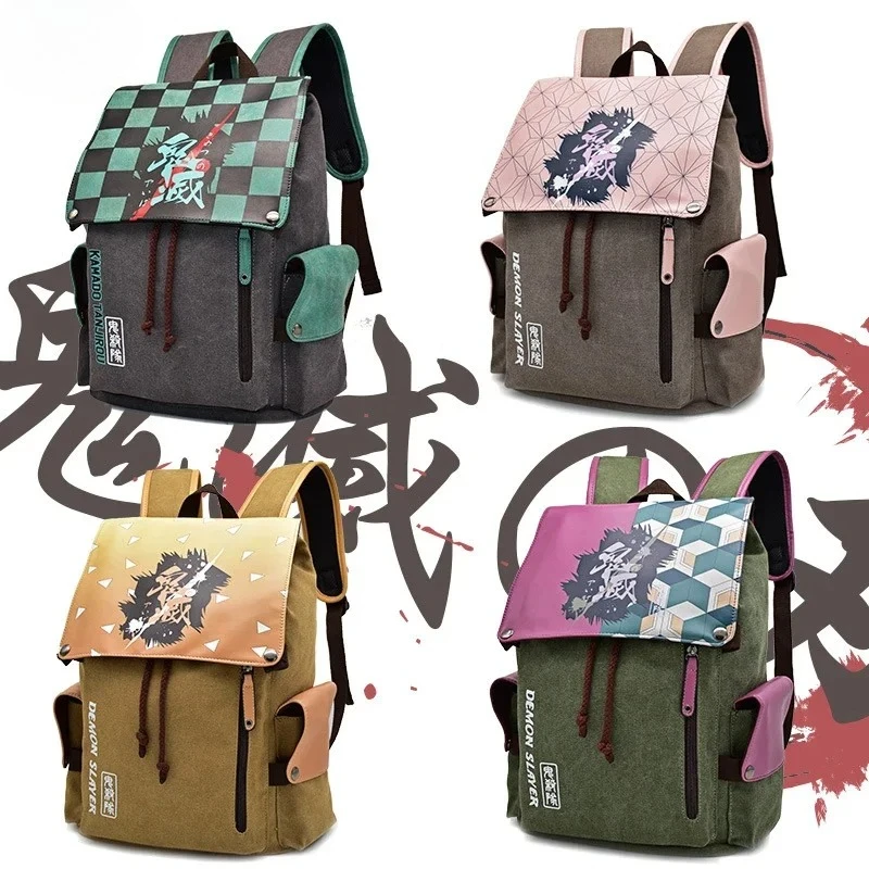Demon Slayer Anime Canvas Backpack with Nezuko Tanjirou Zenitsu Giyuu Printing Laptop Schoolbag Birthday Gift for Fans view 6