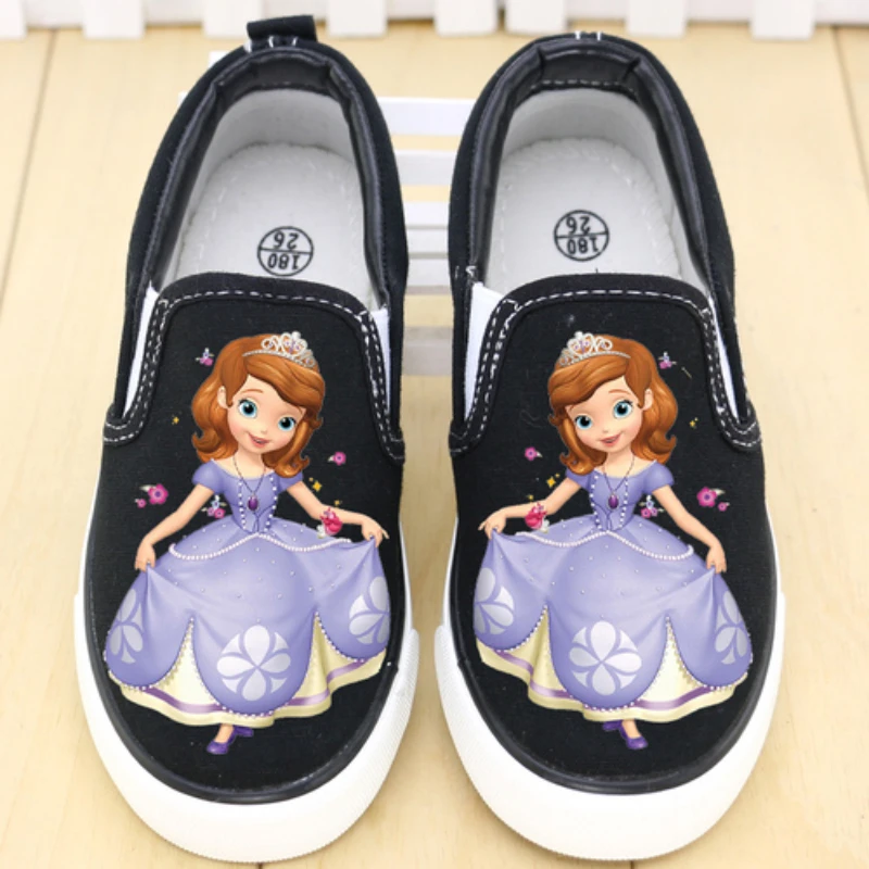 Disney Children\'s Canvas Shoes Girls Spring And Summer Cartoon Princess Sports Shoes Sneakers low-cut Frozen Shoes Size 25-36