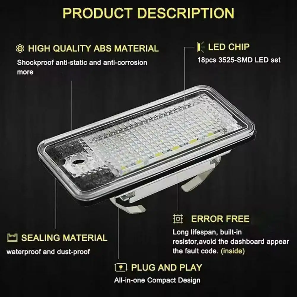 LED License Plate Light 2pcs For AUDI A3/S3 04-12 A4/S4 B6 (8E/8H) 01-05 White Light (6500K) Auto Lamp Light License Plate Lamp view 2