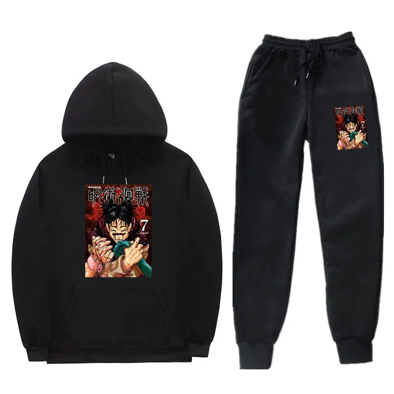 

Japanese Anime Jujutsu Kaisen Spring 2024 2 Pieces Sets Tracksuit Hooded Sweatshirt +Drawstring Pants Running Sportswea