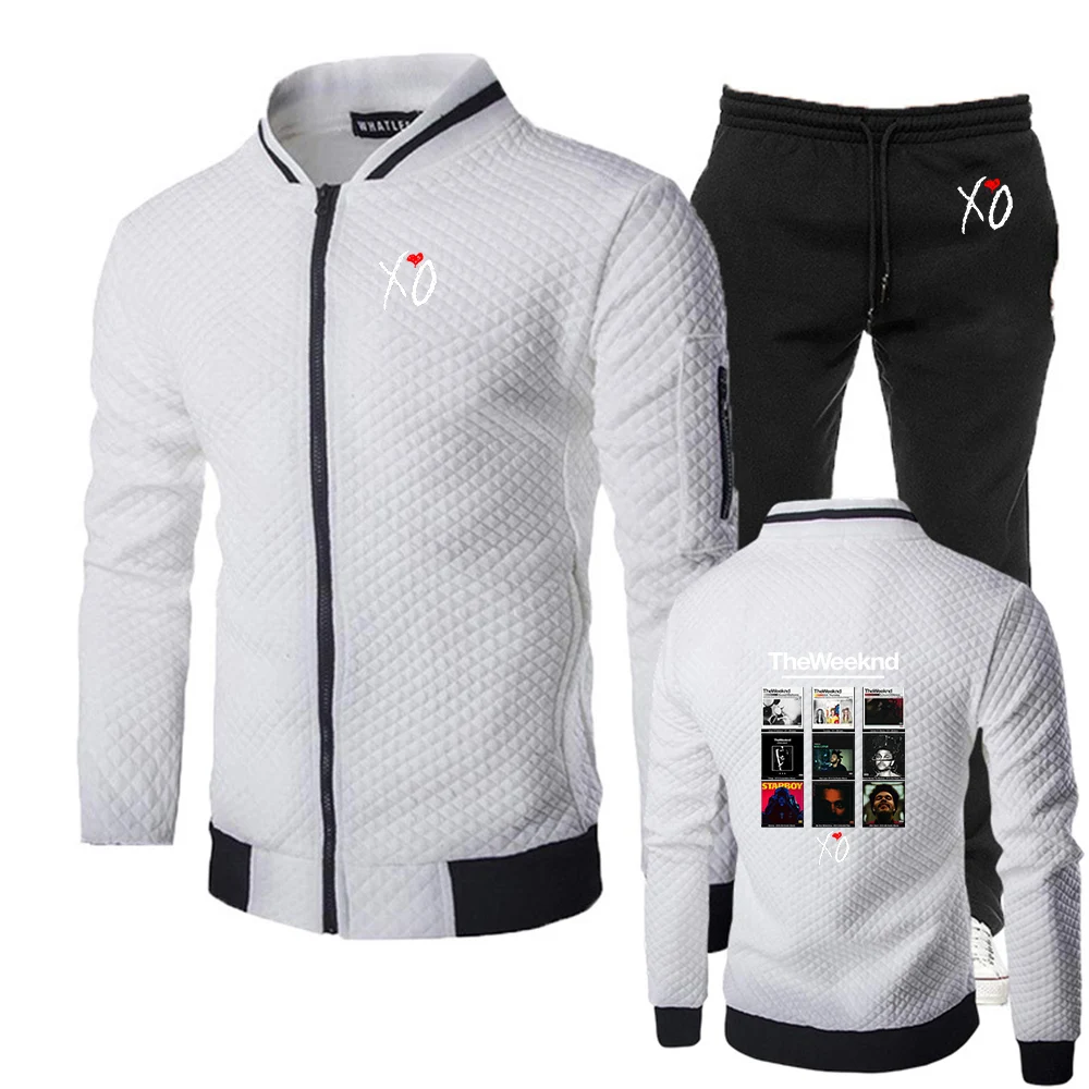 The Weeknd Album Cover Graphic Print Spring Autumn Men's New Slim-fit Set Stand-up Collar Casual Jacket+Trouser Sports Suit
