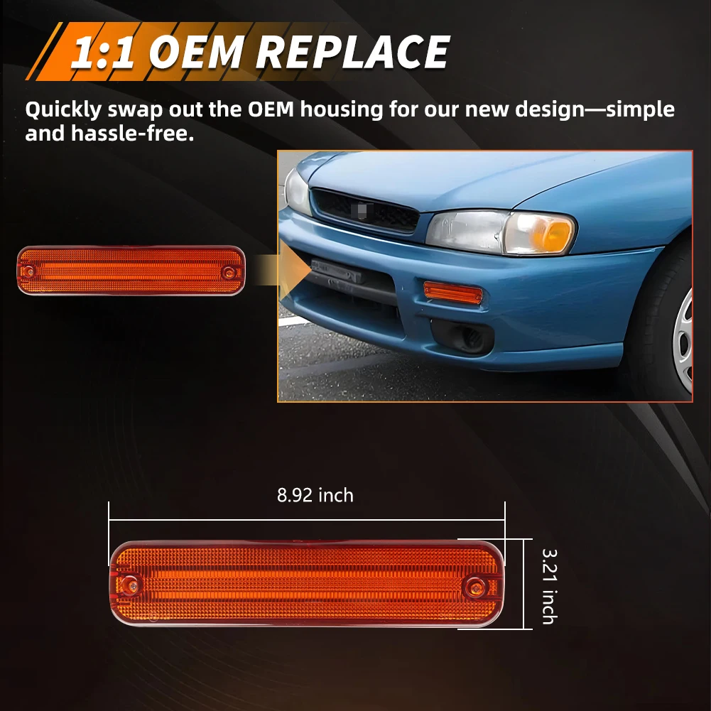 2Pcs Front Bumper Parking Light Side Marker Light Turn Signal Light With Dynamic LED For 1993-1998 Subaru Classic Impreza