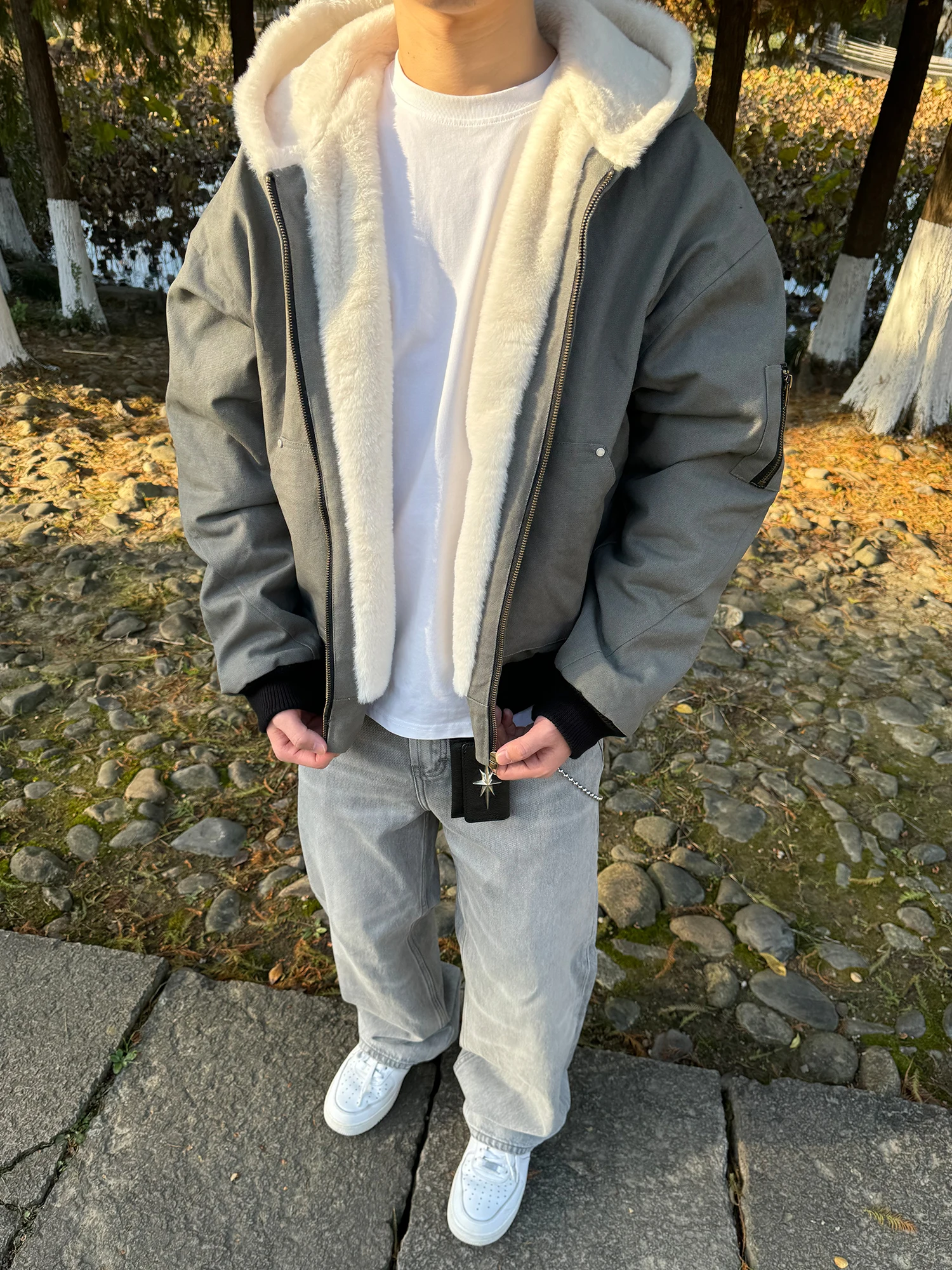 

American Sle Waed Canvas Fur Jaet Men's Cleanfit Hooded Cotton Coat Thiened Floing Young Faion Spring Autum...