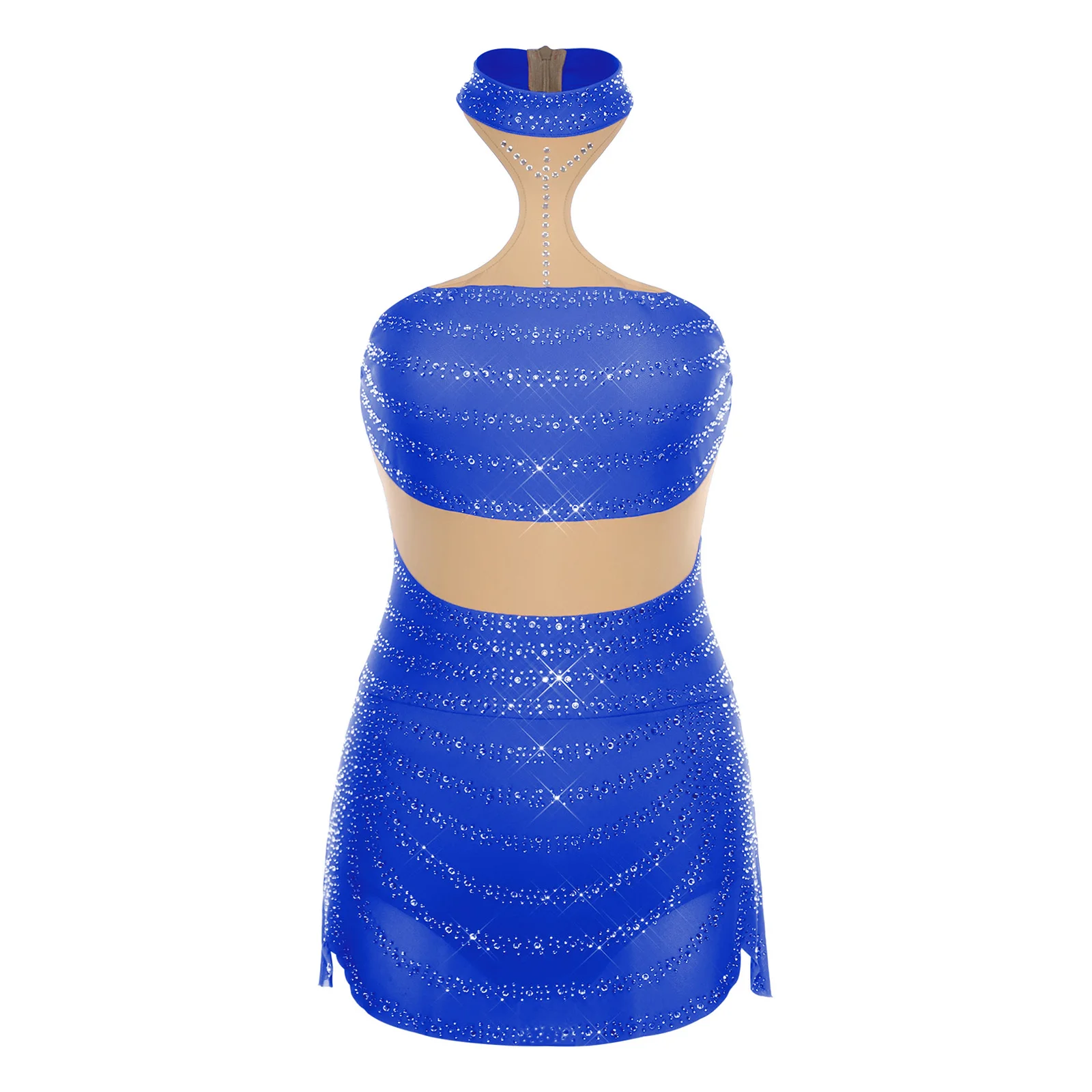 

Women's Gymnastics Ballet Dance Performance Leotard Dress Sleeveless Color Blocking Irregular Hem Dress for Latin Cha-cha Rumba