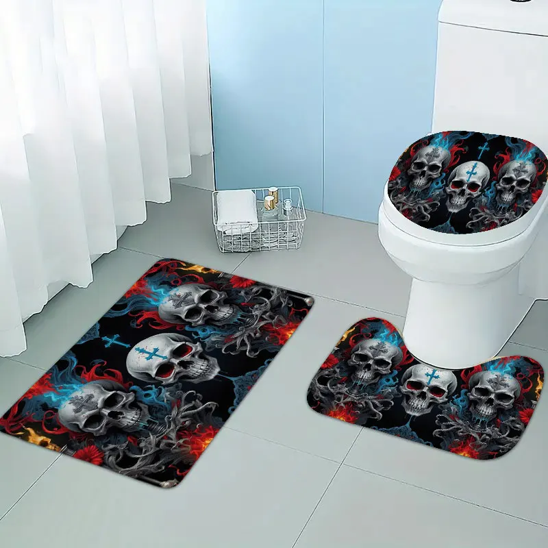 3pcs Halloween home bathroom floor mats Bath mat SSkull bathroom accessories rug Toilet mat Bathtub anti-slip carpet