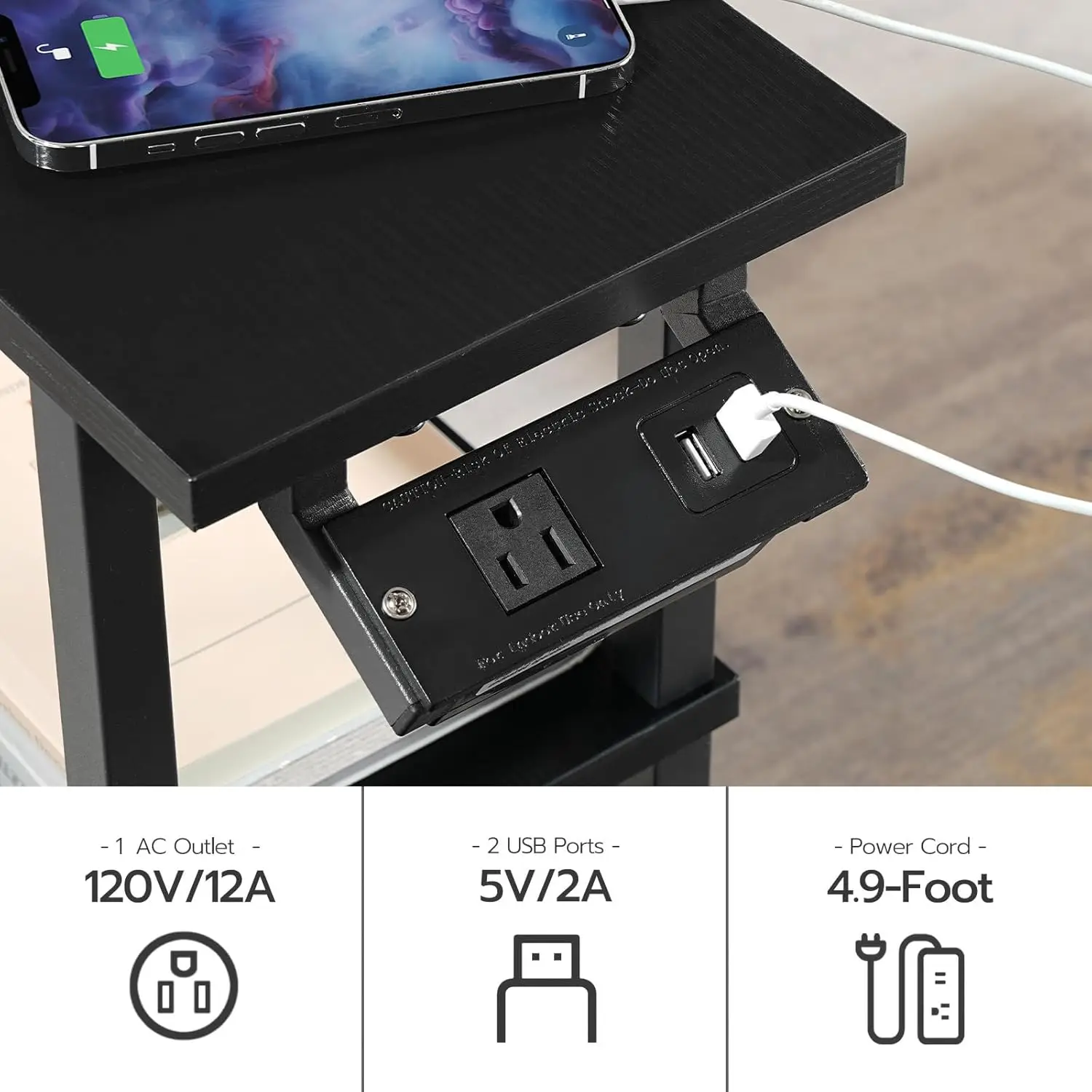 طاولة جانبية ضيقة صغيرة من هوبرو ، منضدة ضيقة مع USB ، محطة شحن ، طاولة جانبية ضيقة للمساحات الصغيرة ، مجموعة من 2