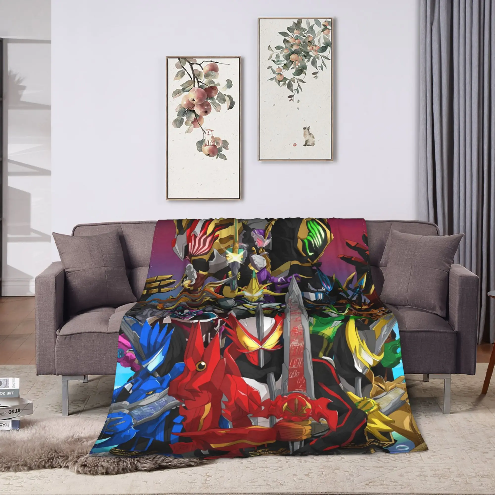 Cluttered Color Armor Kamen Rider Flannel Blanket Super Warm Bedding Throws for Couch Chair Decorative Funny Bedspread Bed Cover