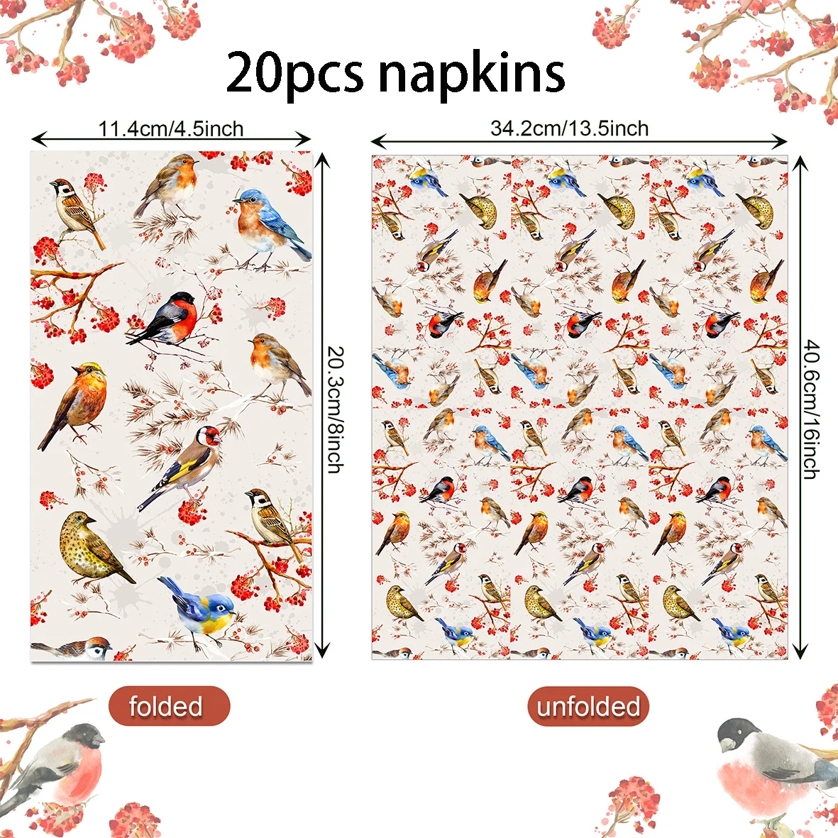 20pcs/pack, Disposable Flowers Birds Printed Guest Napkins, Bathroom Hand Towels, Tissue For Wedding & Party & Family Gatherings view 4