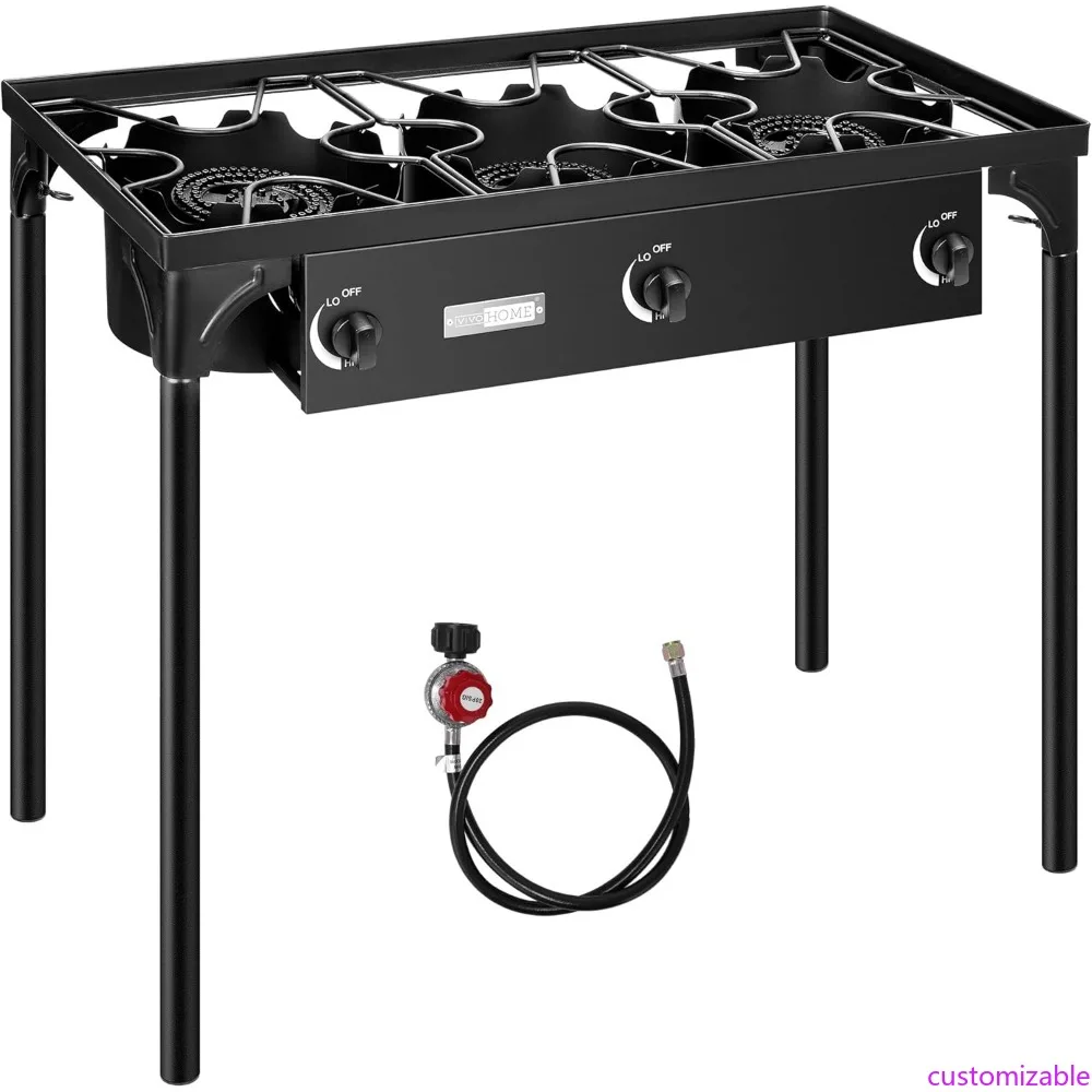 

225,000 BTU Outdoor Propane Gas Stove, 3-Burner Heavy-Duty Cooker with Removable Legs, Perfect for Backyard Cooking