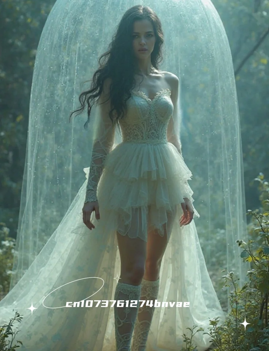 

High Low Wedding Dress Sweetheart Lace Boho Bridal Gown Detachable Sleeves Short Front Long Back Beach Vestido Customized