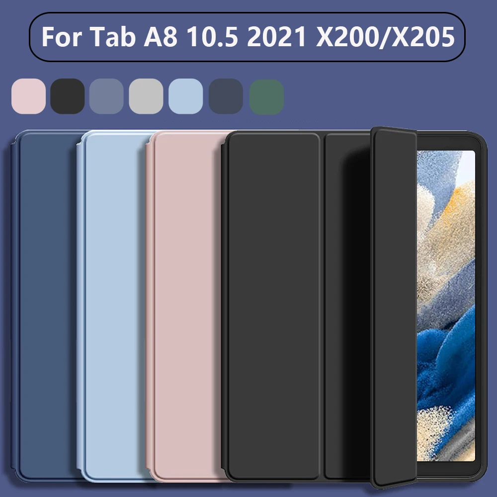 حافظة رفيعة مضادة للصدمات لهاتف سامسونج تاب A8 SM-X200 SM-X205 مع وظيفة الاستيقاظ/النوم التلقائي، تصميم قابل للطي، حافظة من مادة TPU الناعمة