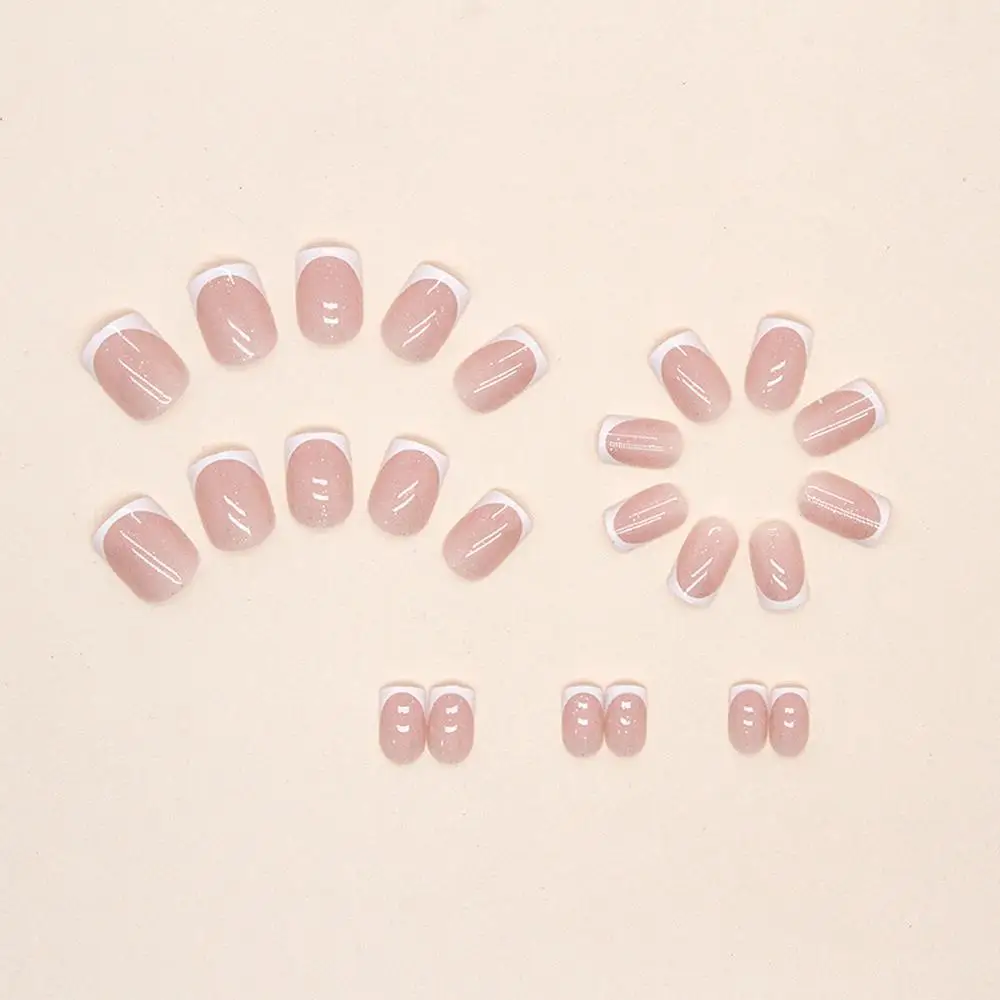 24 PCS Of Fashionable Wearing Nail French Minimalist Short Nails 1 Piece Of Glue Come With a 4-Piece Jelly Nail Kit as a gift