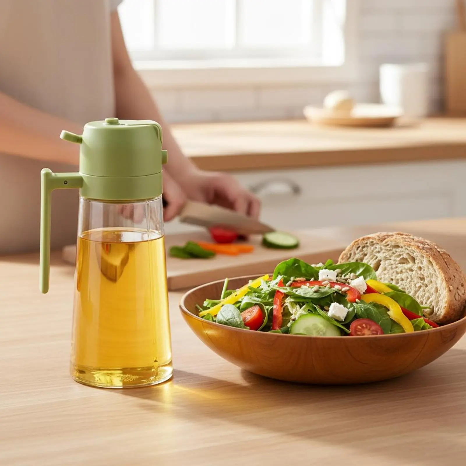 

2-in-1 Oil Dispenser and Dispenser Reusable Dispense and Spray Oil Bottle Kitchen Gadget Leakproof Food Grade Materials