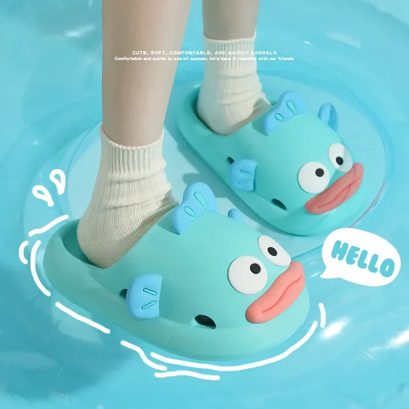 Cartoon fish outdoor slippers women's bathroom soft bottom non-slip shower slippers household indoor summer funny shoes
