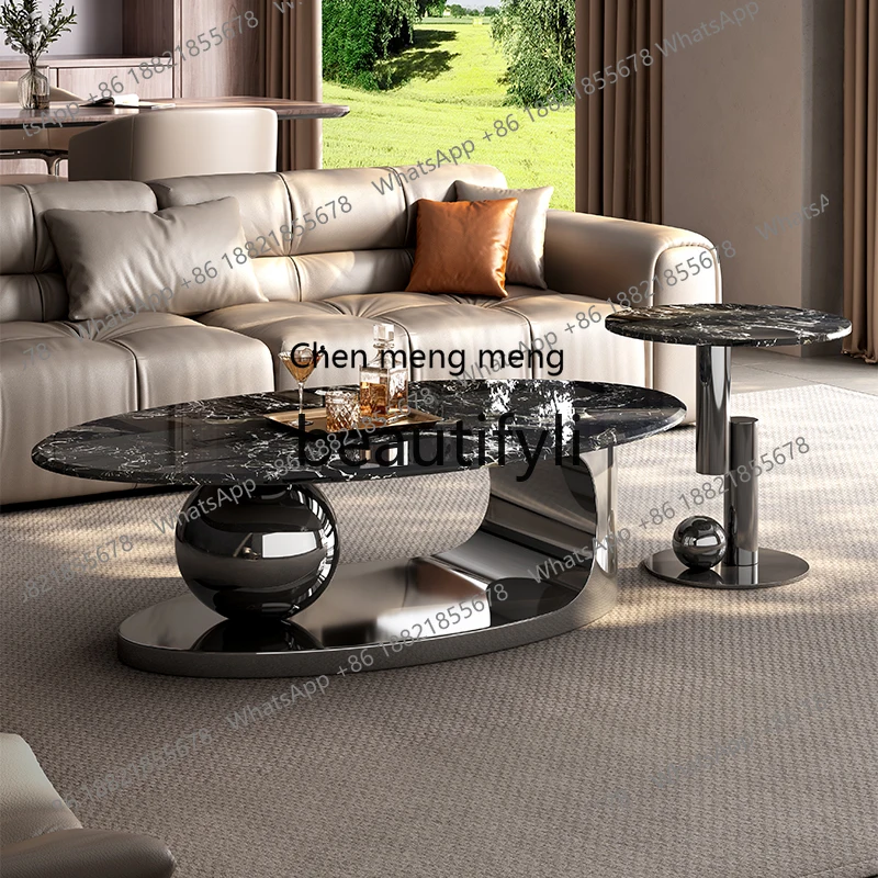 Premium coffee table imported luxury stone black rose modern simple  oval size combination