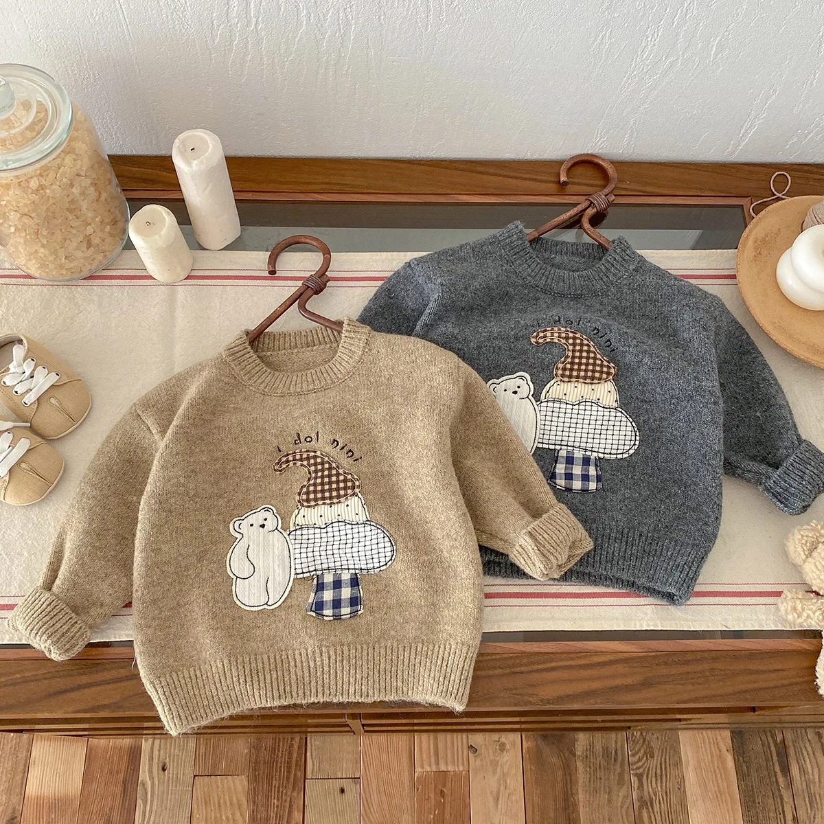 2024 Autumn Winter Baby Boys Sweaters Cartoon Patched Cotton Knitted Infant Boys Pullovers Warm Thick Toddler Boys Knitwears