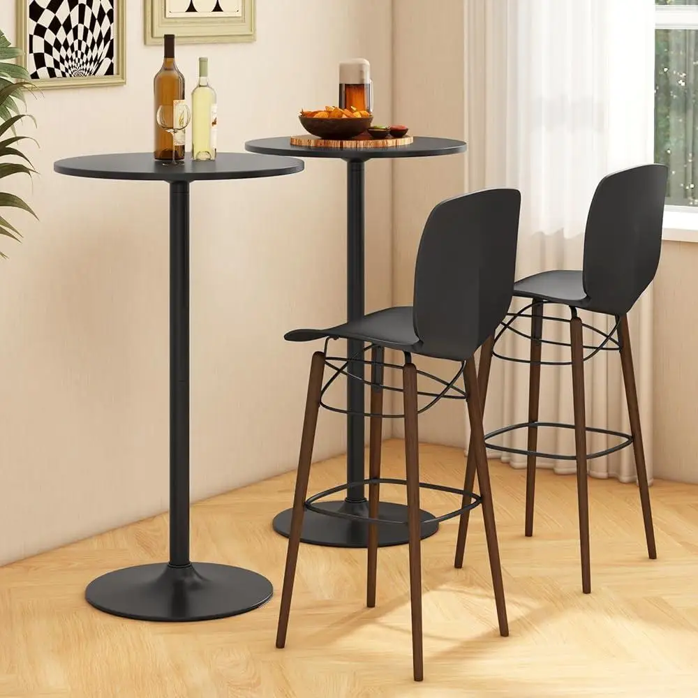 Height Adjustable Round Bistro Table Set of  Pub TableS Heavy-Duty Metal Base Versatile and Stylish