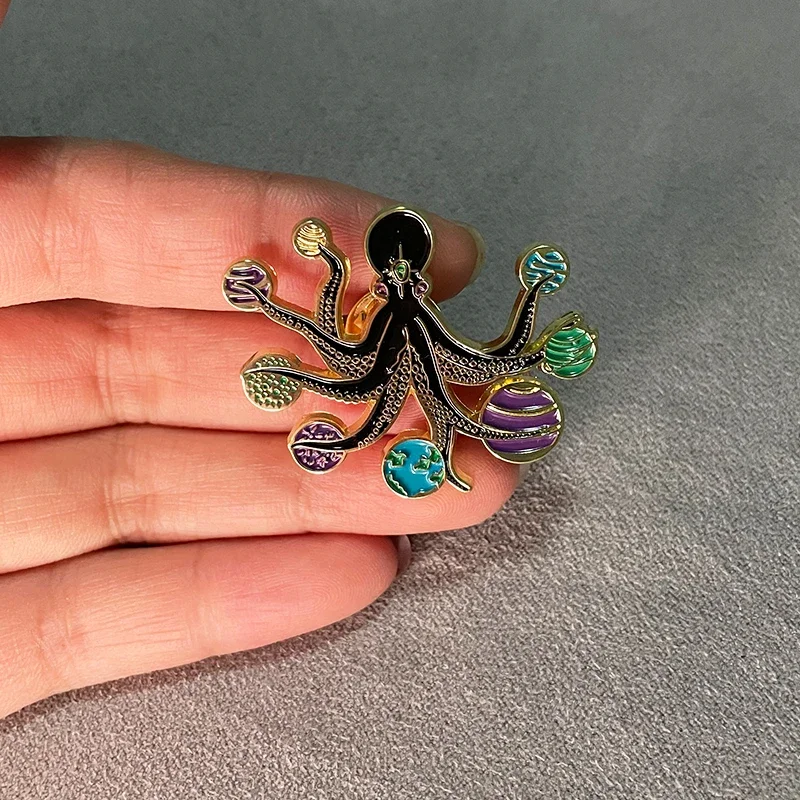 Fantasy Cartoon Animal Enamel Pin Space Octopus Badge Jewelry Accessory