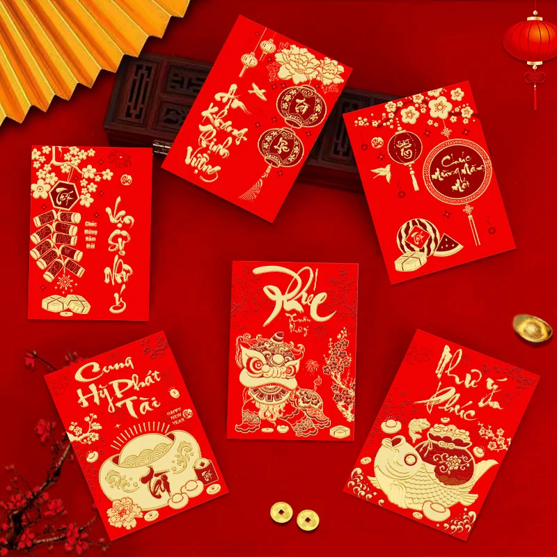 6 pçs curto ano do cobra festival de primavera envelope vermelho presente envelopes de dinheiro chinês 2025 papel fengshui hongbao bolsos