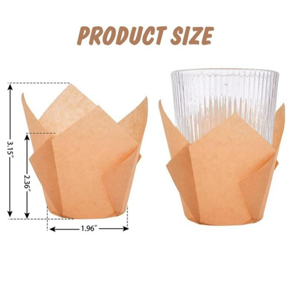 50 Pcs Tulip Cupcake Liners,Tulip Baking Paper Cupcake & Muffin Liners Unbleached Baking Cups Cupcake Cowhide Color