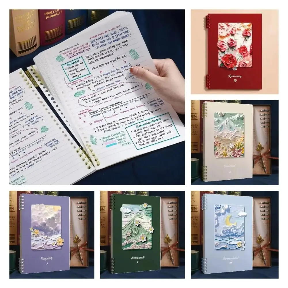 

Oil Painting Loose-leaf Book A5/B5/A4 Thickening Cover Filler Paper Notebook Ins Style Retro Student Diary Notepad Gifts
